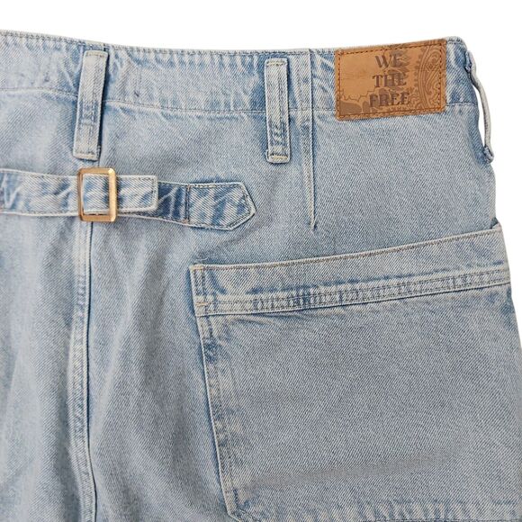 We The Free Jeans Womens 32 Blue Wide Leg Slouchy Baggy Cuffed Major Leagues - Picture 9 of 12